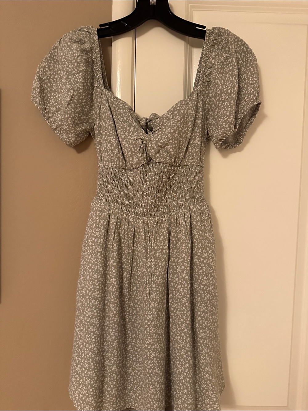 Smocked Puff Sleeve Floral romper in Sage Green - Picture 1 of 3
